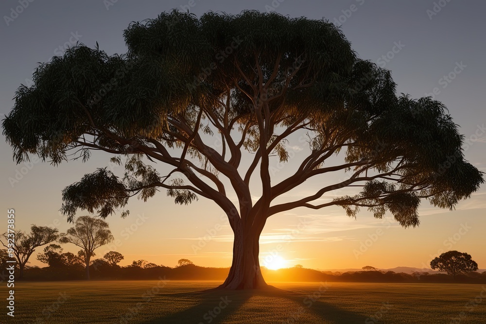 Rendered Image of Elaeocarpus Eumundi Tree at Golden Hour with Picturesque Silhouette Rendered Image of Elaeocarpus Eumundi Tree at Golden Hour with Picturesque Silhouette