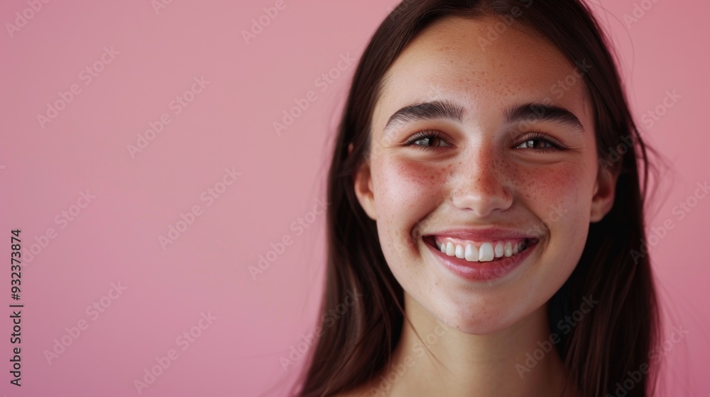 A smiling woman with noticeable freckles on her face, looking happy and friendly A smiling woman with noticeable freckles on her face, looking happy and friendly