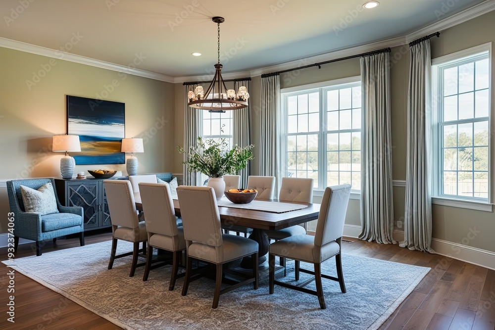 Inviting Family Living Room Interior with Large Dining Table and Comfortable Chairs in a Welcoming Space Inviting Family Living Room Interior with Large Dining Table and Comfortable Chairs in a Welcoming Space