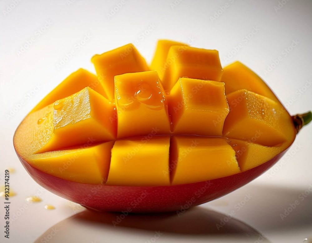 The tender, juicy interior of a perfectly ripe mango, glistening with juice. The tender, juicy interior of a perfectly ripe mango, glistening with juice.