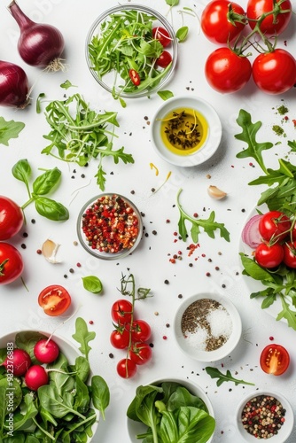 Fresh produce arranged on a white table