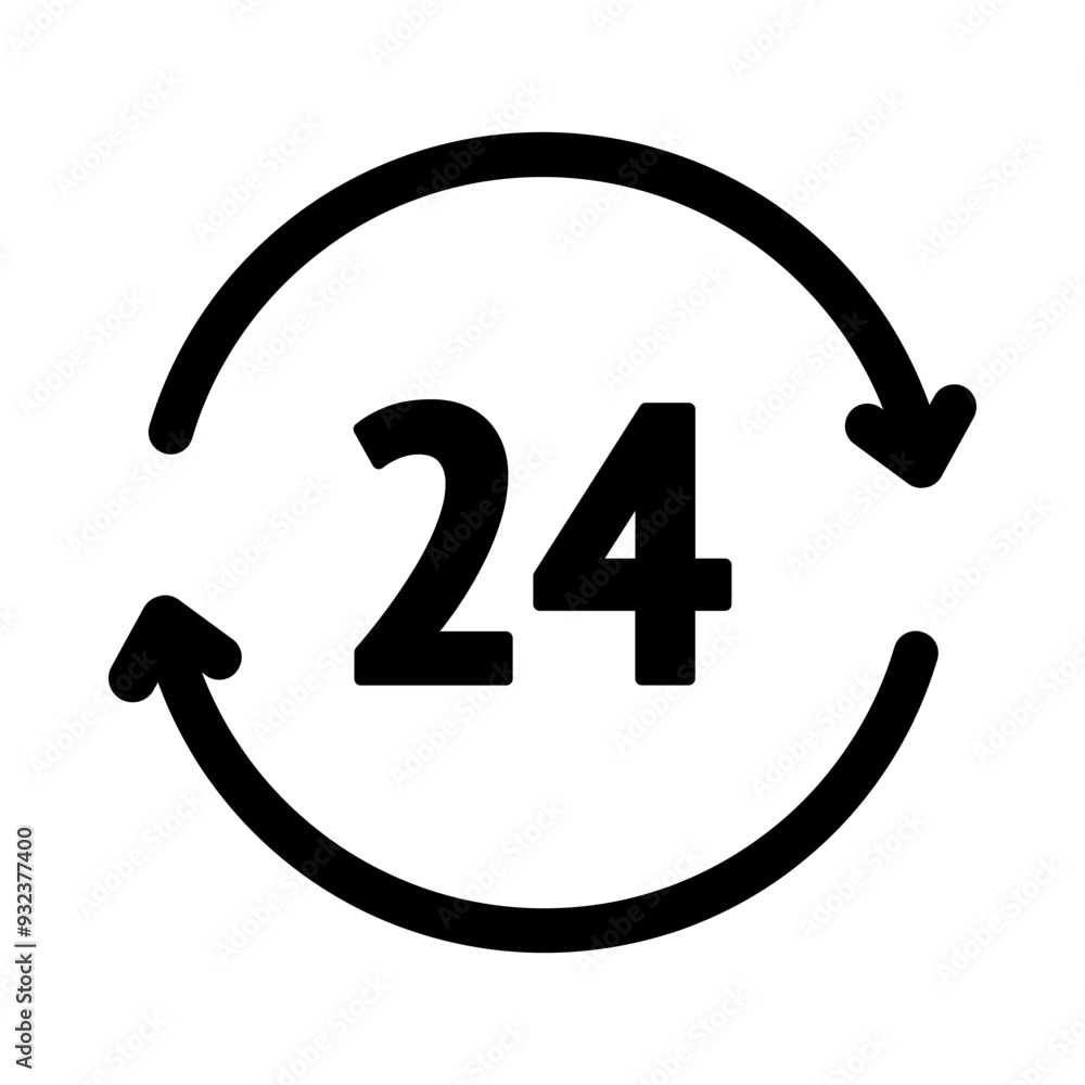 Time with arrow icon. 24 hours icon. Express delivery, service, efficiency, support, duration concepts. Flat vector design isolated illustration. Time with arrow icon. 24 hours icon. Express delivery, service, efficiency, support, duration concepts. Flat vector design isolated illustration.