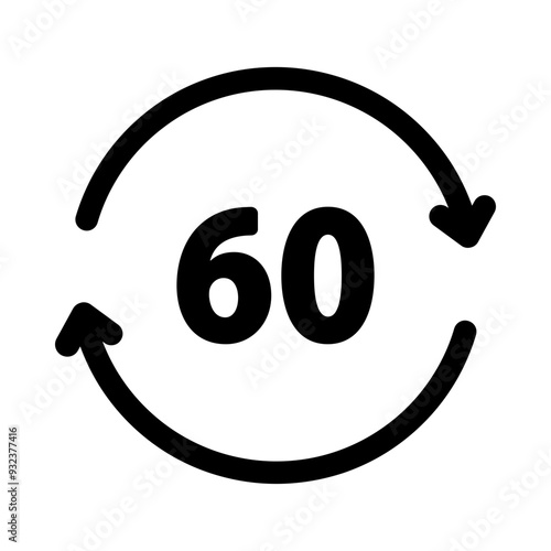 Time with arrow icon. 60 minutes icon. Express delivery, service, efficiency, support, duration concepts. Flat vector design isolated illustration.