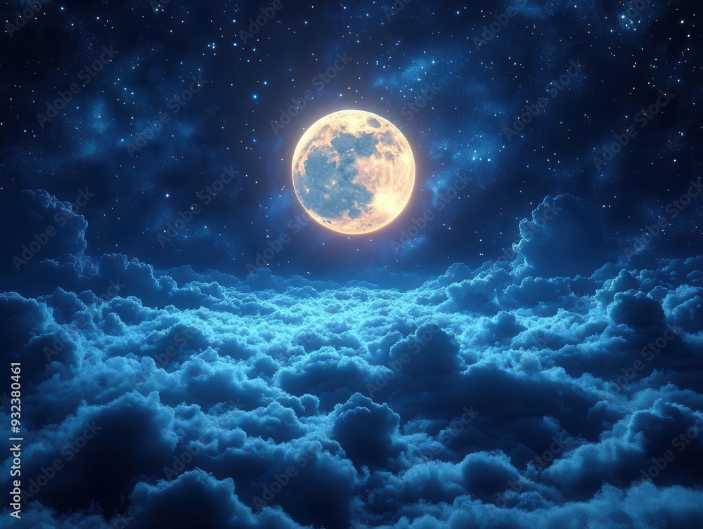 ethereal night sky with luminous full moon peeking through wispy clouds stars twinkling in deep blue atmosphere creating a dreamy celestial landscape ethereal night sky with luminous full moon peeking through wispy clouds stars twinkling in deep blue atmosphere creating a dreamy celestial landscape