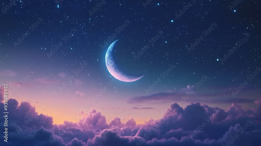 Crescent moon in a starry night sky Crescent moon in a starry night sky