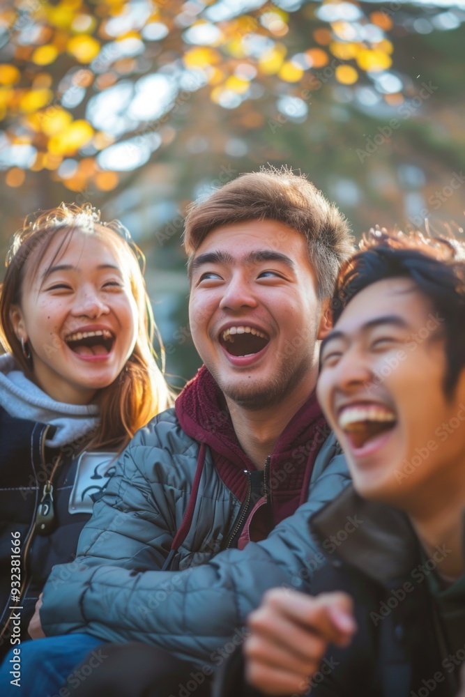 A group of young adults enjoying each other's company, laughing and chatting A group of young adults enjoying each other's company, laughing and chatting