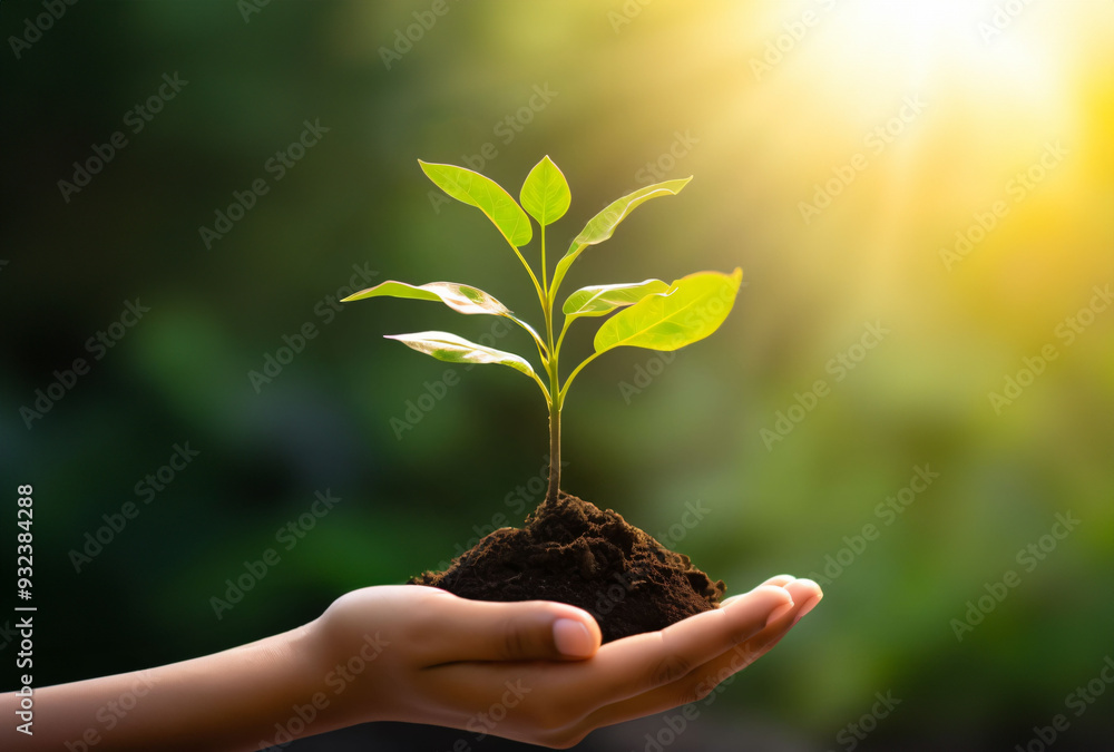 hand holds a young plant growth hand holds a young plant growth