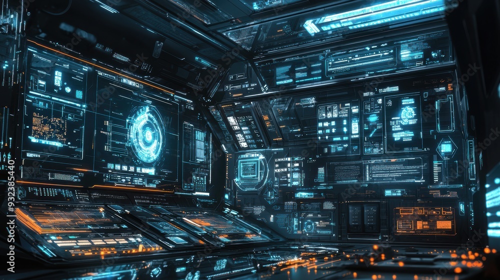 Futuristic Interface with Blue and Orange Glowing Lights Futuristic Interface with Blue and Orange Glowing Lights