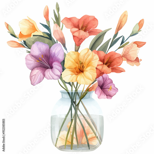 Vector Freesia in vase simple and