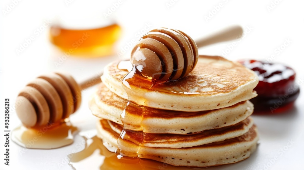 Plain mini pancakes w/honey, maple, & jam