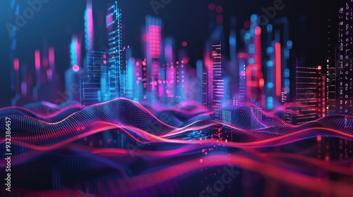 Abstract Cityscape with Digital Waves