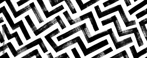Geometric maze seamless banner design. Abstract geometric labyrinth seamless pattern with zigzag brush strokes.