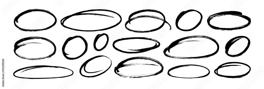 Brush drawn ellipses, ovals and bubbles to circle and highlight text. Handdrawn marker emphasis elements. Doodle style geometric round outline shapes. Vector ink illustration. Rough crayon circles. Brush drawn ellipses, ovals and bubbles to circle and highlight text. Handdrawn marker emphasis elements. Doodle style geometric round outline shapes. Vector ink illustration. Rough crayon circles.