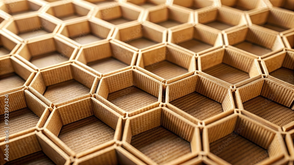 Intricate cardboard packaging material featuring a honeycomb structure on a monochrome background, symbolizing network connectivity and modern technology with its unique abstract pattern and texture. Intricate cardboard packaging material featuring a honeycomb structure on a monochrome background, symbolizing network connectivity and modern technology with its unique abstract pattern and texture.