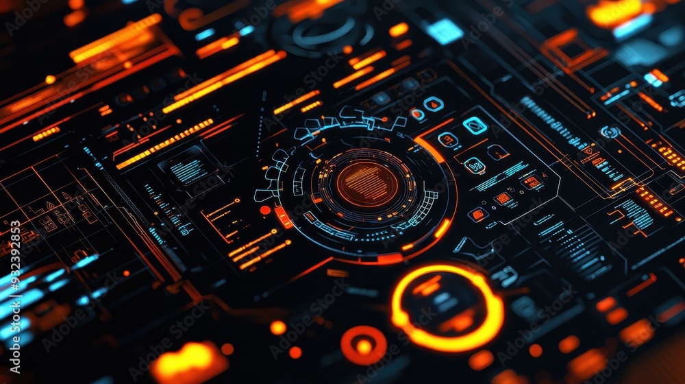 Futuristic Interface with Orange and Blue Lights Futuristic Interface with Orange and Blue Lights