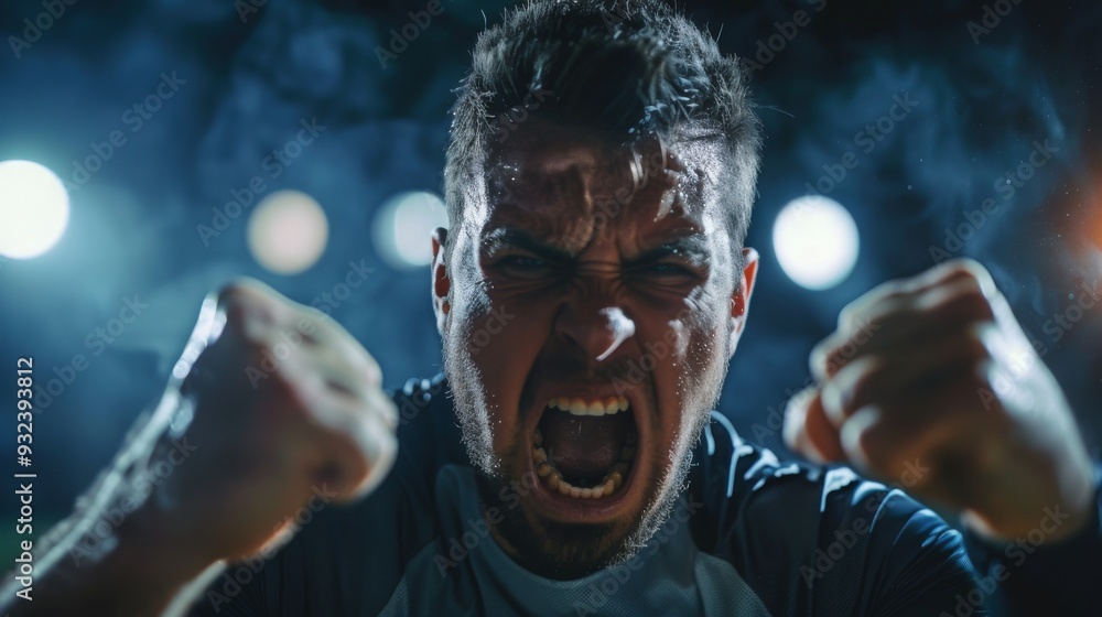 Fototapeta premium Coach's Anger: Clenched Fists and Intense Frustration Over Player's Poor Performance, Creating High Tension in Sports Leadership and Team Dynamics