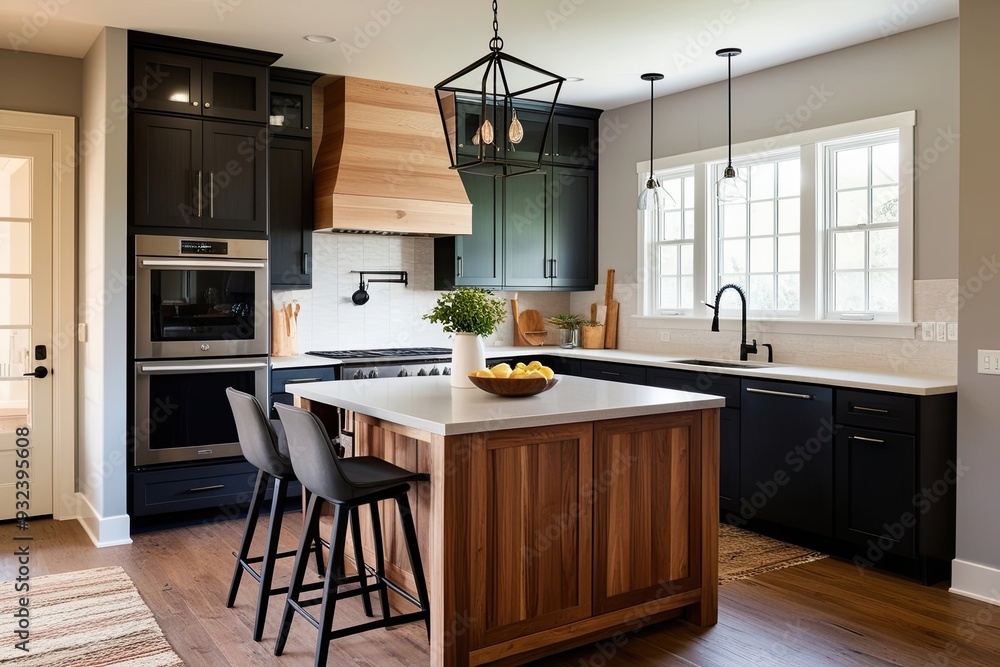 Warm and Inviting Kitchen Design with Wooden Island and Contemporary Furniture Warm and Inviting Kitchen Design with Wooden Island and Contemporary Furniture