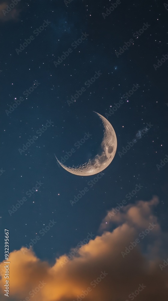 Crescent moon in a starry night sky Crescent moon in a starry night sky