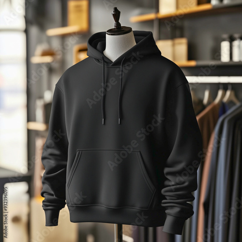 Black Hoodie Front Mock Up  with Clothes in the Background
