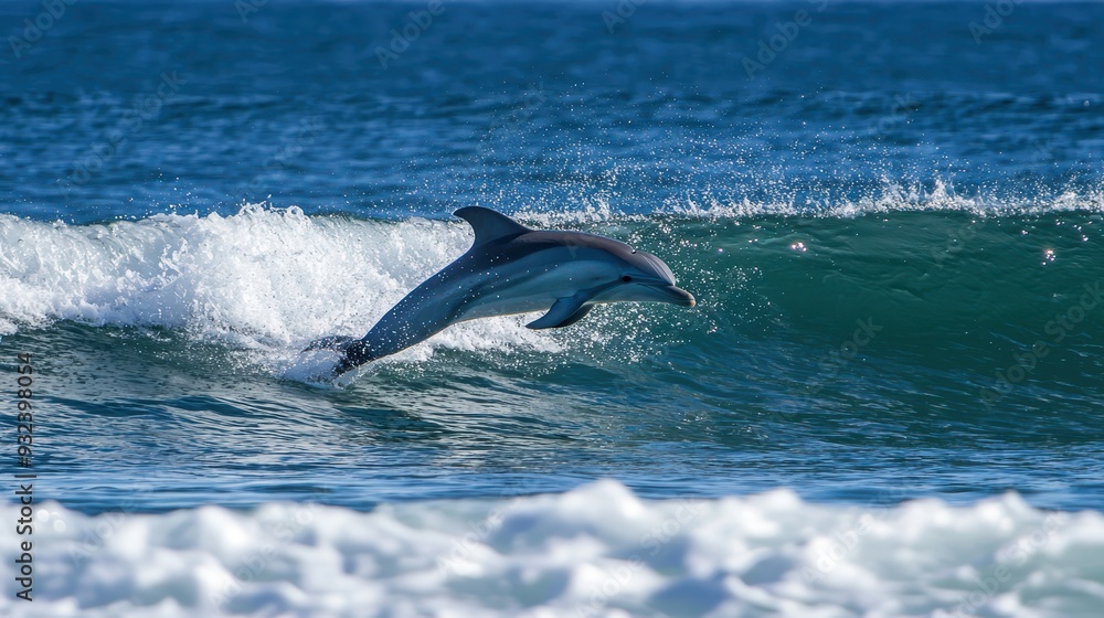 Naklejka premium Dolphin Leaping Out of Water Wave Ocean