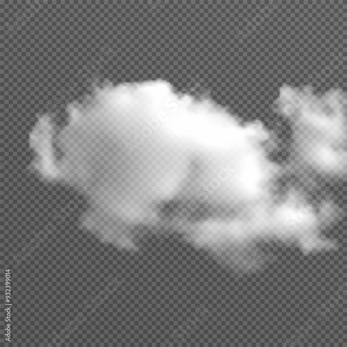 Vector realistic cloud, smoke or fog on isolated transparent background. Cloud png. Smoke png. 