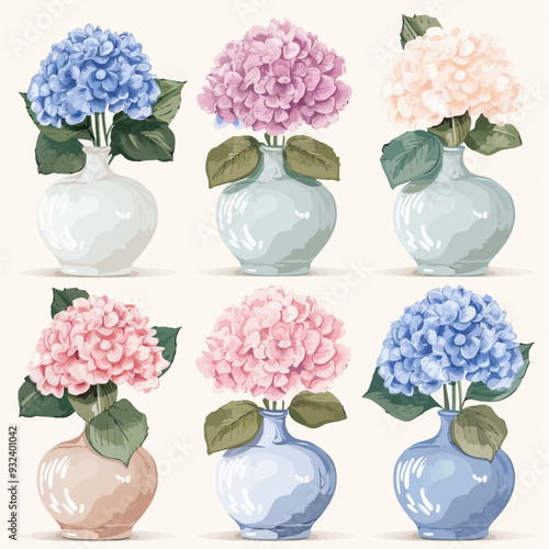 Vector Hydrangea in vase simple an