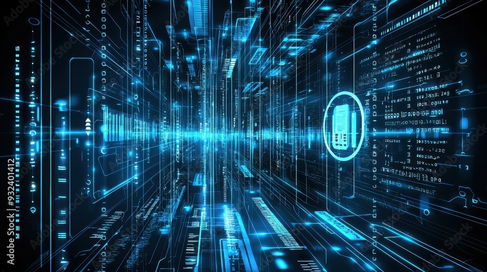Futuristic Digital Data Network Blue Neon Glow Abstract Technology Background Futuristic Digital Data Network Blue Neon Glow Abstract Technology Background