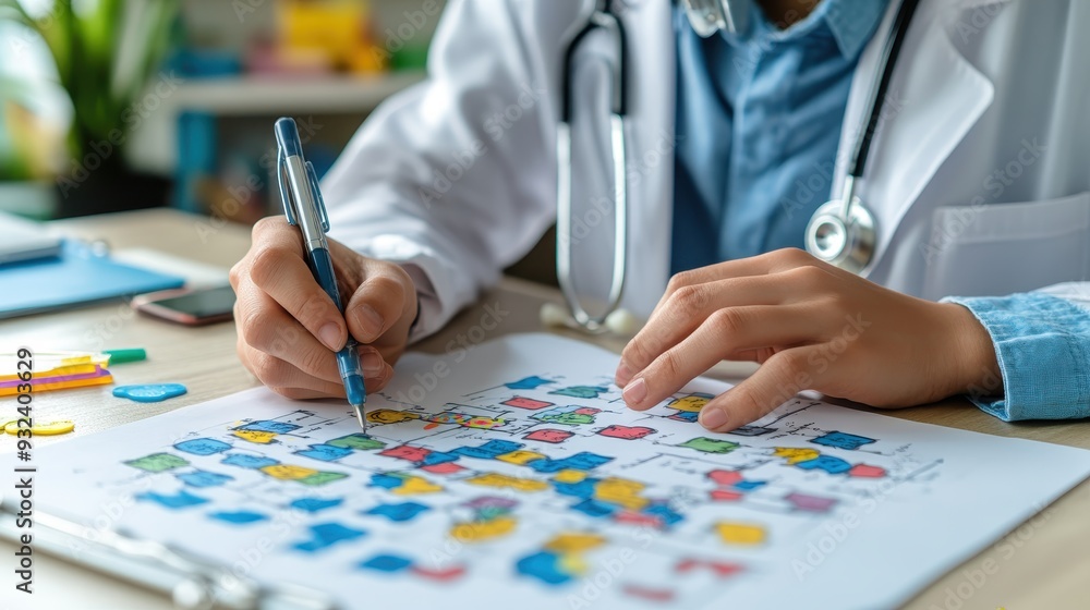 A doctor is writing on a piece of paper with a pen A doctor is writing on a piece of paper with a pen