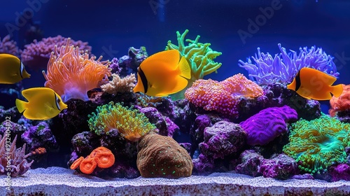 Fototapeta Naklejka Na Ścianę i Meble -  Vibrant coral reef with colorful fish. Perfect for illustrating marine life and the beauty of the ocean.
