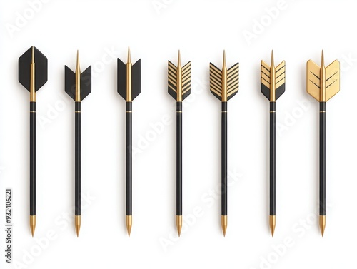 Stylish pens with arrow designs in gold and black, perfect for creative projects and elegant writing.