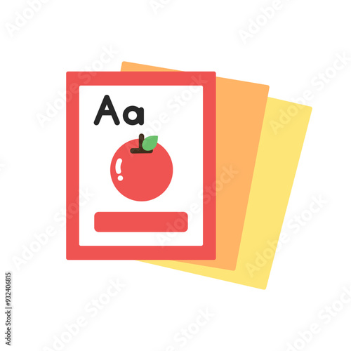 Children learning flash card icon. Alphabet, vocabulary, memory game, preschool, education concepts. Flat vector design isolated illustration.