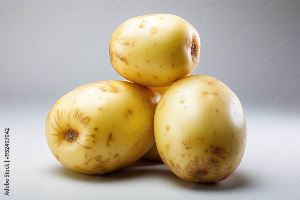 Isolated raw potato on a white surface. View of the top., generative IA Isolated raw potato on a white surface. View of the top., generative IA