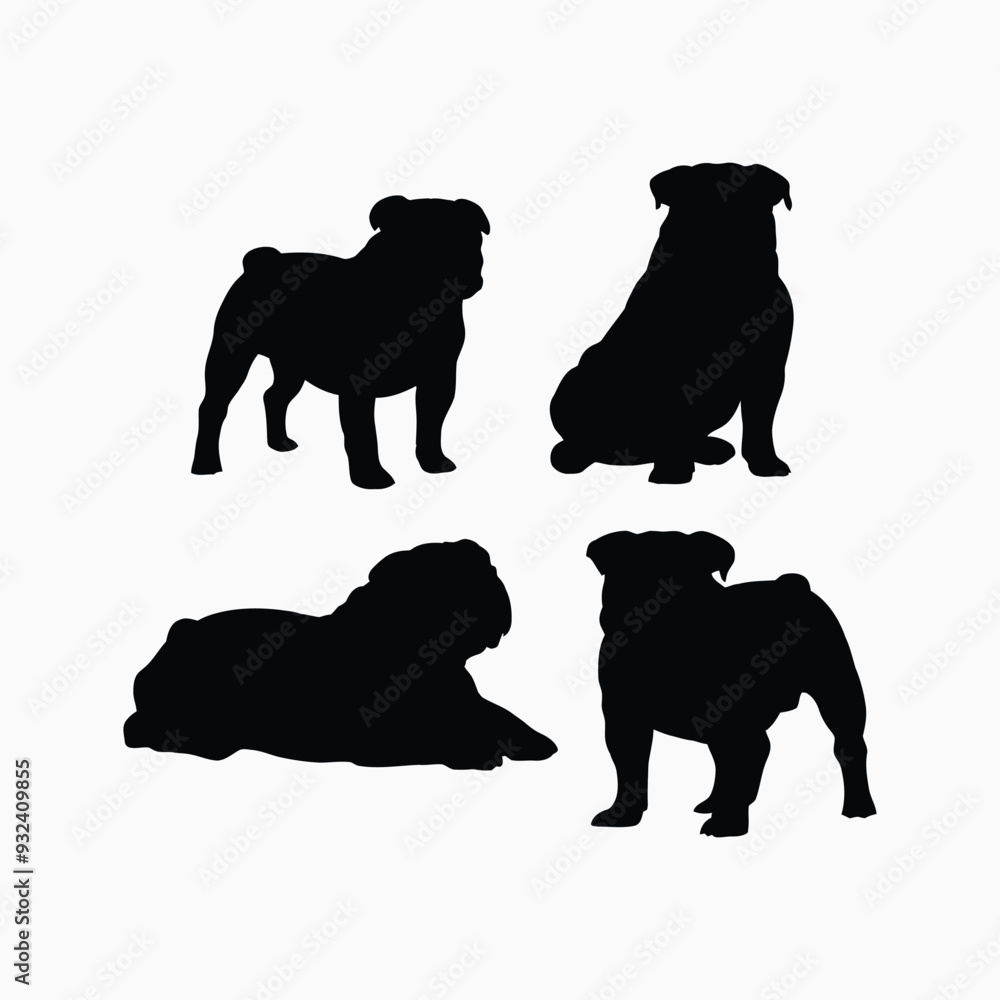 Naklejka premium Bulldog silhouette set animals vector template illustration