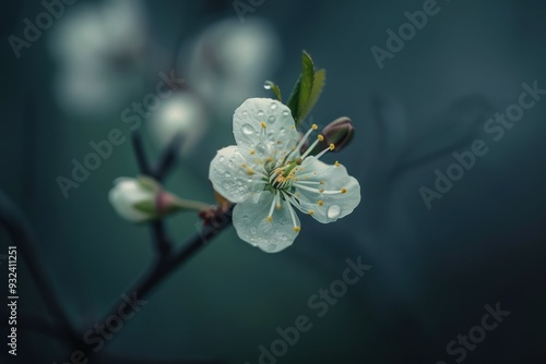 Delicate White Blossom with Raindrops