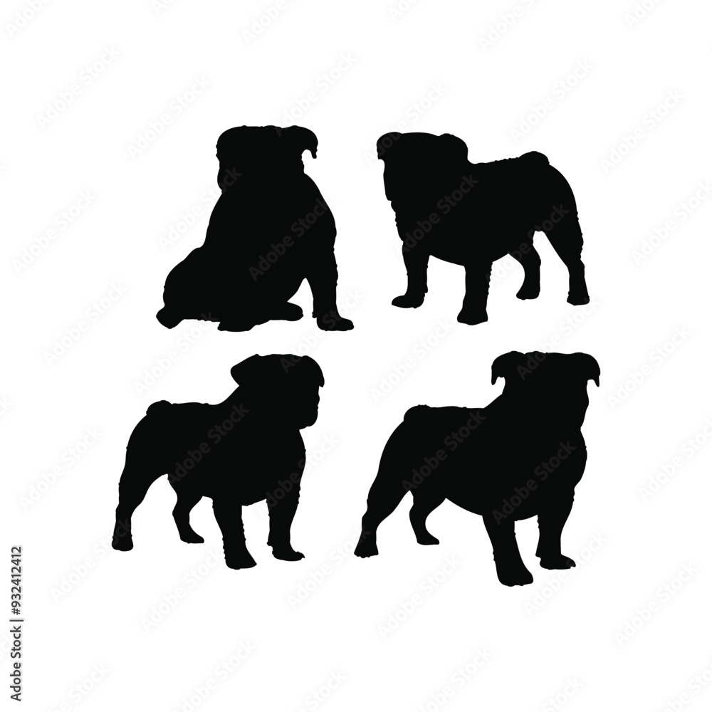 Naklejka premium Bulldog silhouette set animals vector template illustration