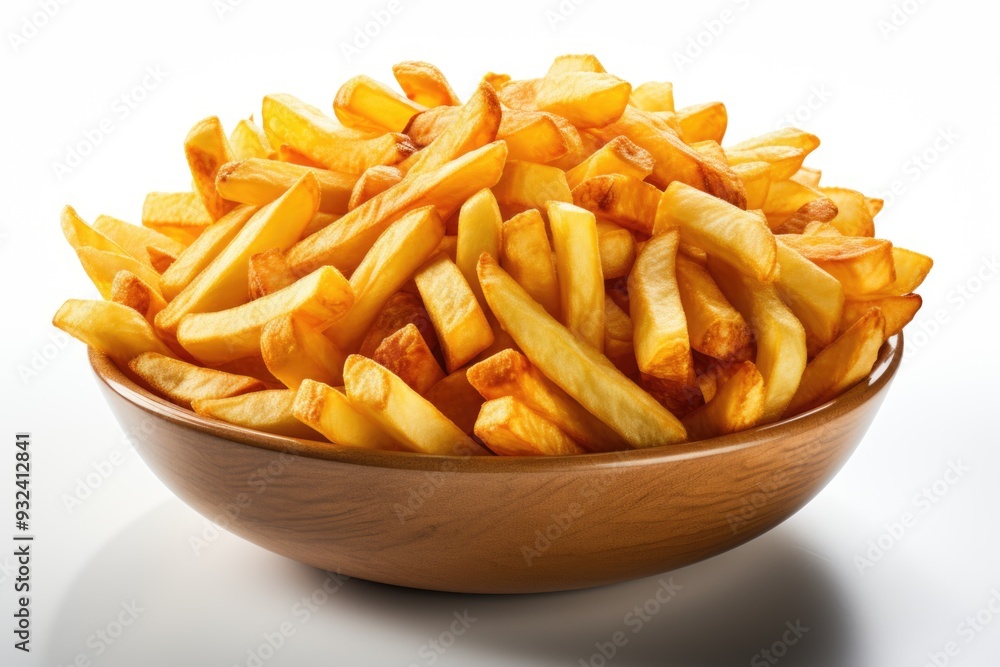 A bowl of chips is on a white background., generative IA A bowl of chips is on a white background., generative IA