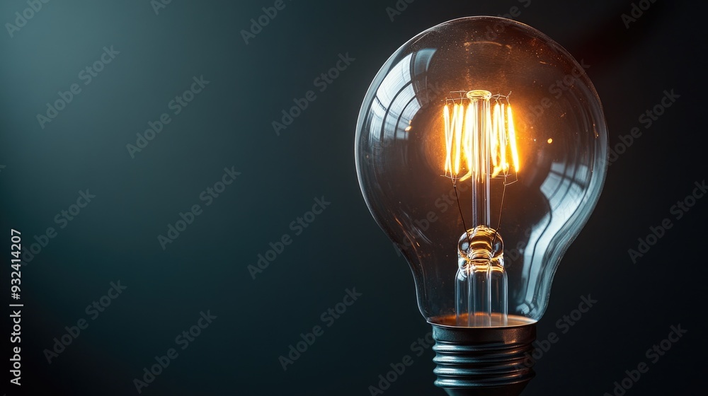 A close-up of an incandescent light bulb glowing brightly against a dark gray backdrop. The image exudes warmth and innovation, ideal for concepts of light, ideas, and inspiration. A close-up of an incandescent light bulb glowing brightly against a dark gray backdrop. The image exudes warmth and innovation, ideal for concepts of light, ideas, and inspiration.