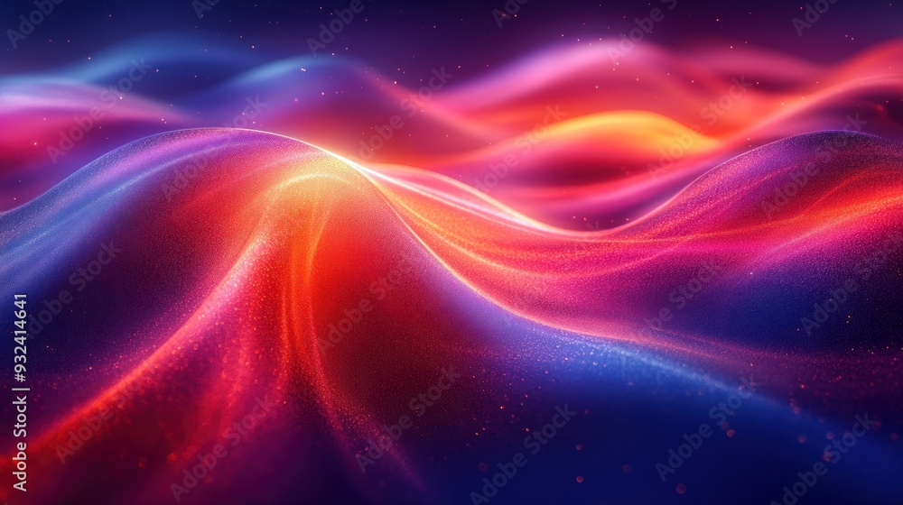 Obraz premium Abstract Red and Blue Waves with Glowing Particles