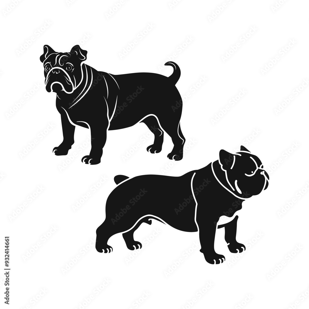 Obraz premium Bulldog silhouette set animals vector template illustration