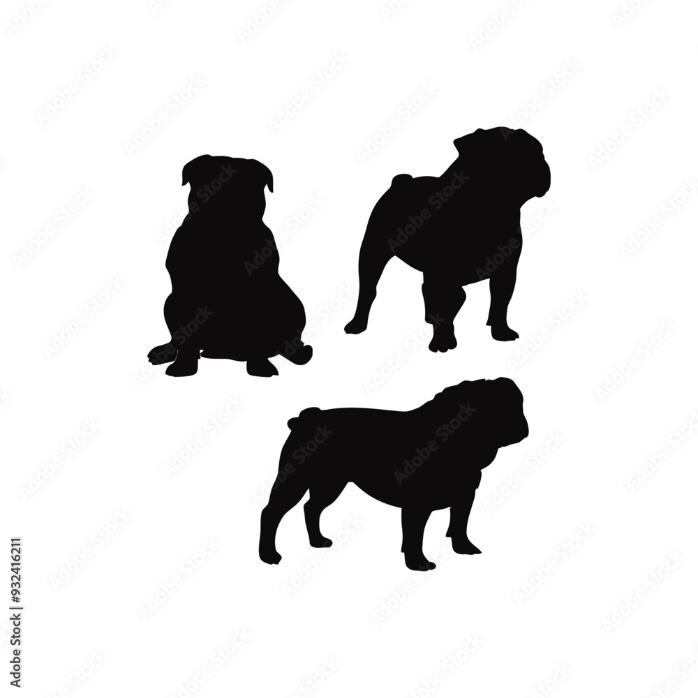 Naklejka premium Bulldog silhouette set animals vector template illustration