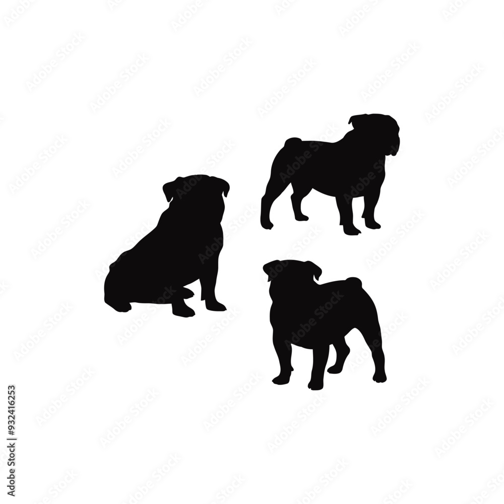 Naklejka premium Bulldog silhouette set animals vector template illustration
