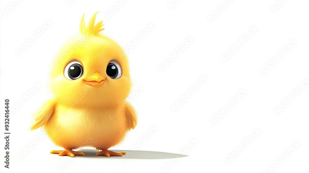 An adorable little yellow baby chicken in a playful cartoon illustration, with plenty of white background space for adding text or other elements. Great for fun and lighthearted designs. An adorable little yellow baby chicken in a playful cartoon illustration, with plenty of white background space for adding text or other elements. Great for fun and lighthearted designs.