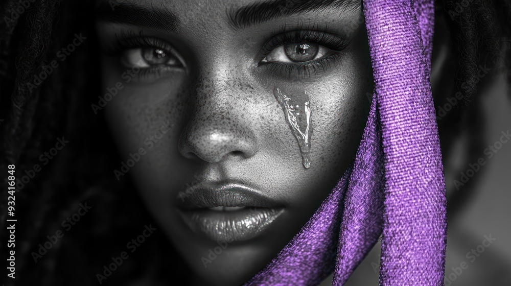 Close-up Portrait of a Young Woman with a Purple Scarf Close-up Portrait of a Young Woman with a Purple Scarf