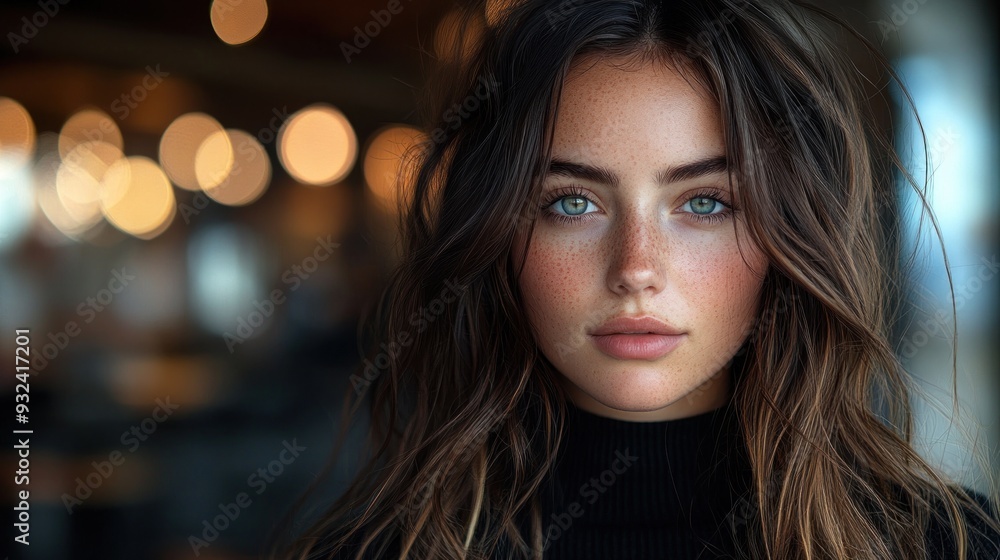 Portrait of a Woman with Long Brown Hair and Blue Eyes Portrait of a Woman with Long Brown Hair and Blue Eyes