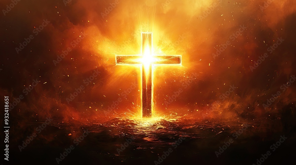 An illustration of a glowing Christian cross, surrounded by an aura of light. The scene evokes themes of resurrection, faith, and divine guidance, perfect for religious or inspirational designs An illustration of a glowing Christian cross, surrounded by an aura of light. The scene evokes themes of resurrection, faith, and divine guidance, perfect for religious or inspirational designs