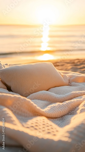 Cozy blankets and pillows on the beach