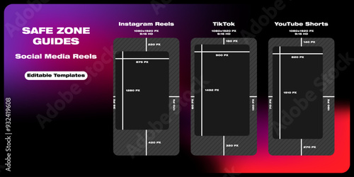 Safe Zone Guides For Reels. Social Media. Editable Templates