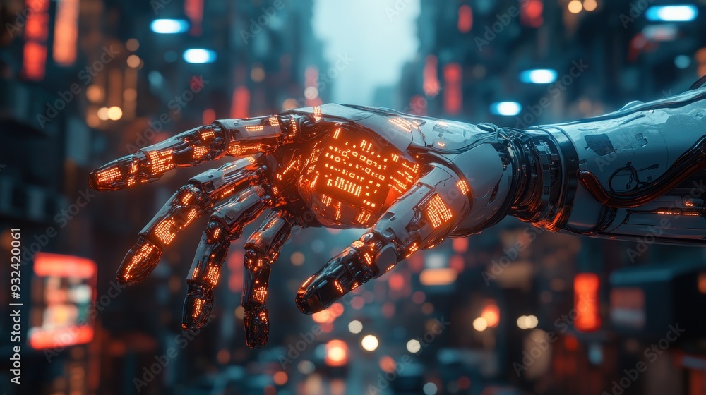 Cyberpunk City with Robotic Hand Cyberpunk City with Robotic Hand