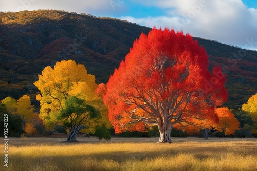 Stunning Autumn Scenery of Elaeocarpus Eumundi Trees in Brilliant Fall Colors photo