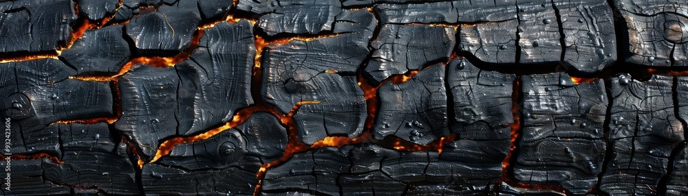 A close-up view of charred wood with intricate cracks and warm tones, showcasing the beauty of burned natural textures. A close-up view of charred wood with intricate cracks and warm tones, showcasing the beauty of burned natural textures.